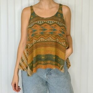 Blu Pepper Aztec Tank Top SMALL Boho Sleeveless Multicolor Geometric High Low